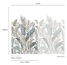 Behang met bladerpatroon en maataanduidingen