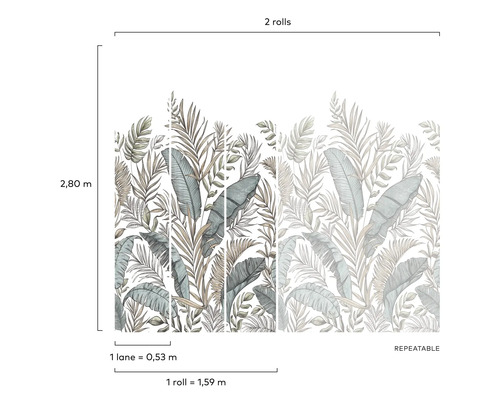 Behang met bladerpatroon en maataanduidingen