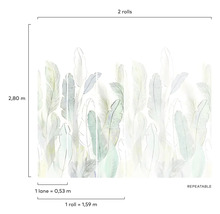 Behangpatroon met verenontwerp en maataanduidingen