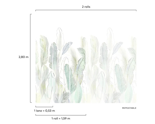 Behangpatroon met verenontwerp en maataanduidingen