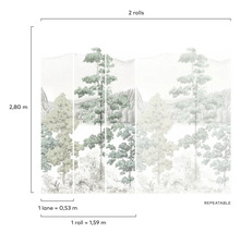 Fotobehang met bosmotief, bestaande uit twee rollen
