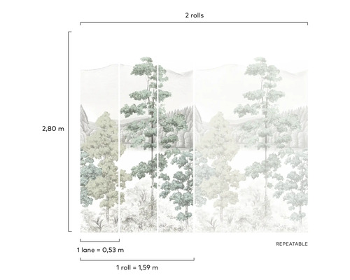 Fotobehang met bosmotief, bestaande uit twee rollen