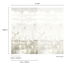 Behang met gras en luchtmotief, twee rollen