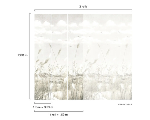 Behang met gras en luchtmotief, twee rollen