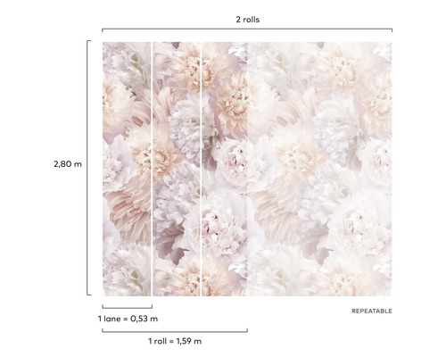 Behang met bloemmotief en maatvoering