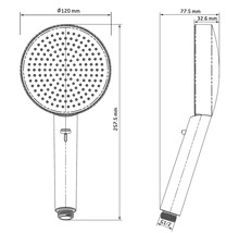 Technische tekening van een douchekop met afmetingen