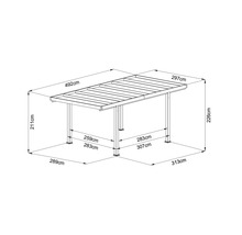 Afmetingen van het tuinpaviljoen: 492 centimeter breed, 297 centimeter diep en 226 centimeter hoog
