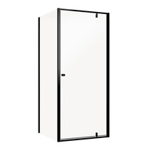 Douchecabine met zwart frame en heldere glazen wand.