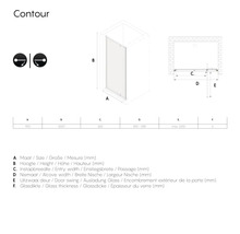 Technische tekening van een douchecabine met afmetingen