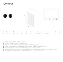 Technische tekening van een douchecabine met maatvoering