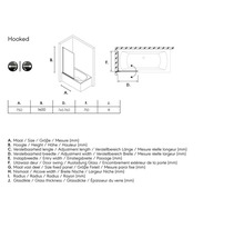 Technische tekening van een badwand met afmetingen