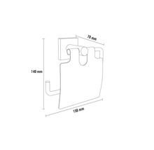 Afmetingen van een toiletpapierhouder: 140 mm hoog, 150 mm breed en 70 mm diep.