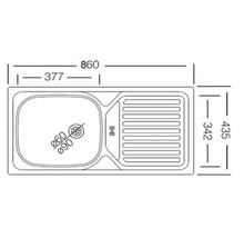 Technische tekening van een gootsteen met de afmetingen 860, 435 en 377 millimeter.
