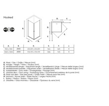 Technische tekening van een douchecabine met maataanduidingen