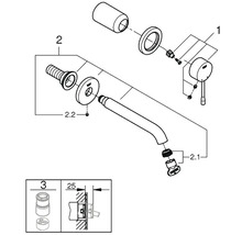 Explosietekening van een kraan met verschillende componenten en montage-instructies