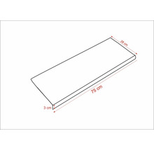 Plank met afmetingen 75 cm x 28 cm x 3 cm