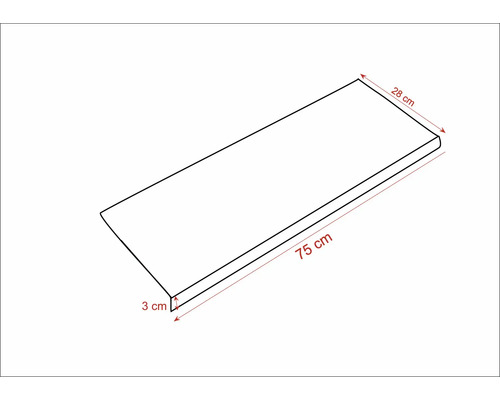 Plank met afmetingen 75 cm x 28 cm x 3 cm