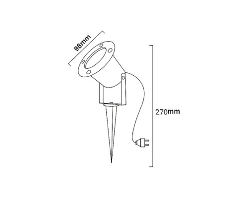 Tekening van een grondspot met de afmetingen 98 millimeter en 270 millimeter.