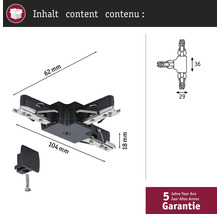 Verbindingsstuk voor panelen met accessoires en afmetingen