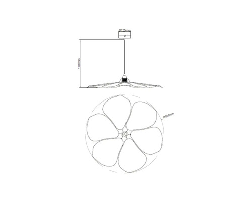 Technische tekening van een hanglamp met afmetingen van 1200 millimeter hoogte en 800 millimeter diameter