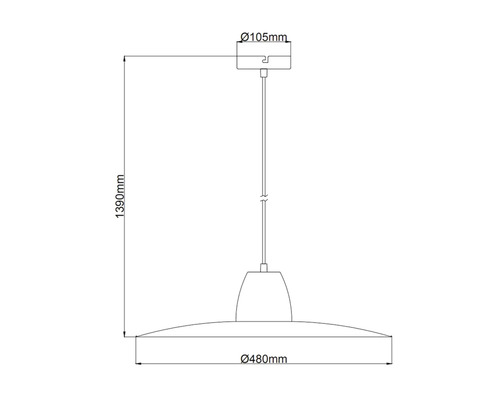 Technische tekening van een hanglamp met afmetingen