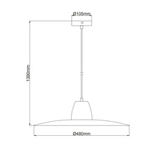Technische tekening van een hanglamp met afmetingen