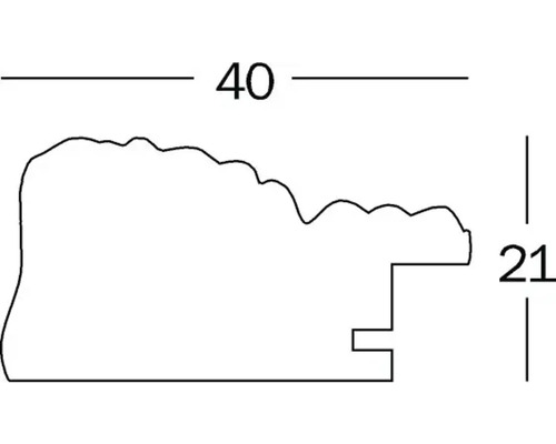 Doorsnede van een sierlijst met de afmetingen 40 x 21 millimeter