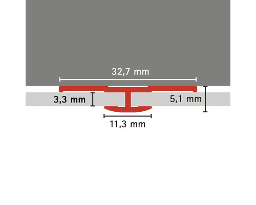 Technische tekening van een overgangsprofiel met maatvoering in millimeters