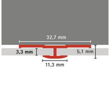 Afbeelding van de afmetingen van een profiel: 32,7 mm breed, 3,3 mm en 5,1 mm hoog, 11,3 mm voetbreedte.