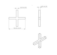 Technische tekening van een tegelkruis met maatvoering.
