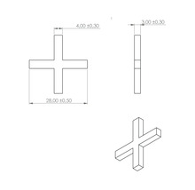 Technische tekening van een tegelkruisje met maatvoering