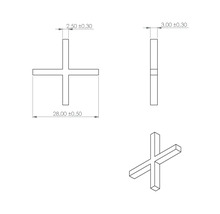 Technische tekening van een tegelkruis met maatvoering