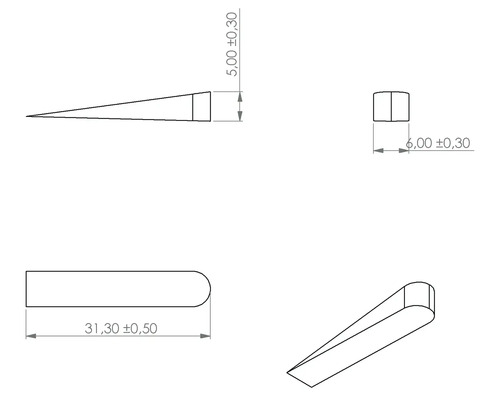Technische tekening van een wig met afmetingen