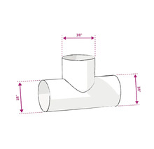 Illustratie van een T-stuk met een afmeting van 3/8 inch