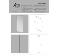 Modena 1400 Black zijwand met 6 mm dik enkel veiligheidsglas, helder, omkeerbaar, parleffect en snelmontagesysteem, profiel: aluminium, mat zwart