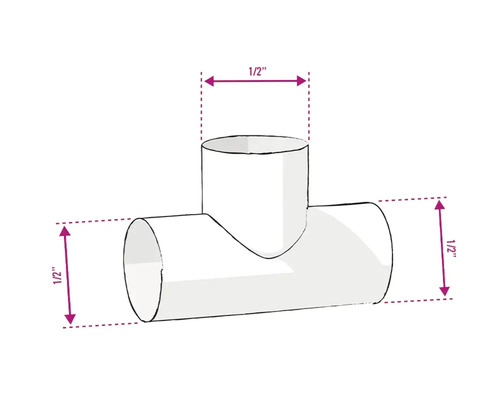 T-stuk connector met een afmeting van een halve inch