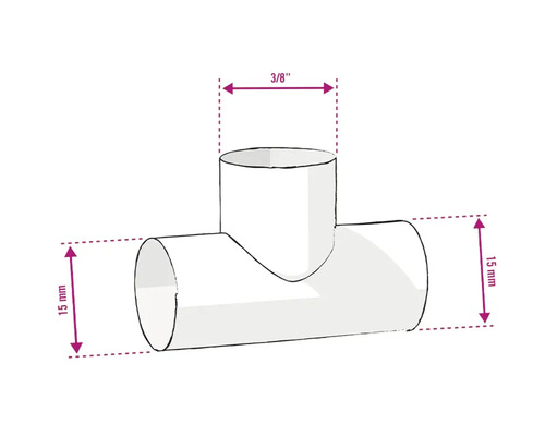 Afbeelding van een T-stuk met maatvoering