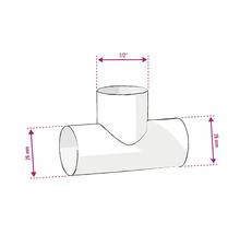Afbeelding van een T-stuk met afmetingen van 26 mm en 1/2 inch.