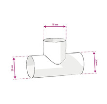 T-stuk met afmetingen 16 mm en 20 mm