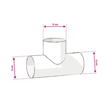 Afbeelding van een T-stuk met een afmeting van 16 millimeter