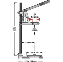 Technische tekening van een handhevelpers met maatvoering