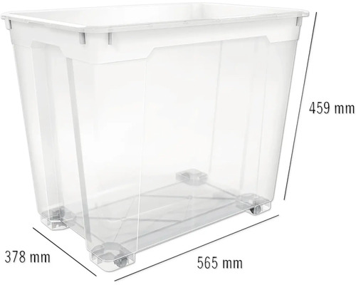 Kunststof opbergbox met wielen, afmetingen 565 mm x 378 mm x 459 mm