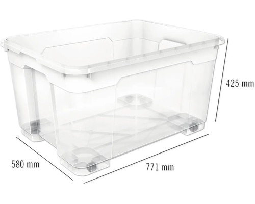 Kunststof opbergbox met deksel en wielen, afmetingen 771 x 580 x 425 millimeter