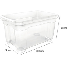 Opbergbox van kunststof met afmetingen van 260 x 174 x 148 millimeter
