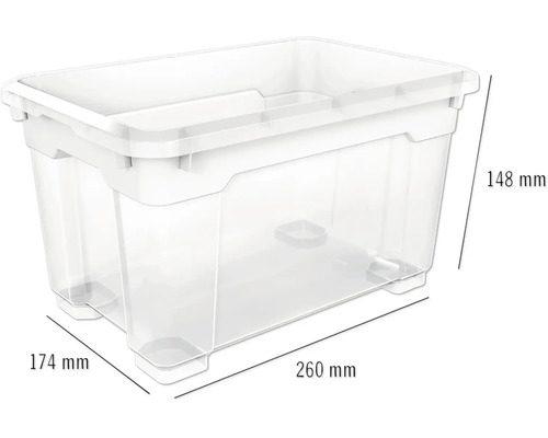 Opbergbox van kunststof met afmetingen van 260 x 174 x 148 millimeter
