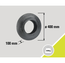 Zwarte band met afmetingen 400 mm diameter en 100 mm breedte, maximale belasting 250 kg.