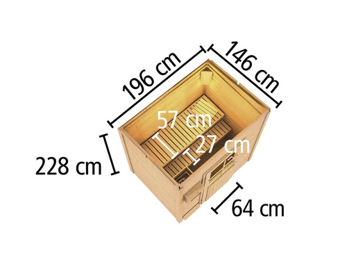 Bovenaanzicht sauna met afmetingen