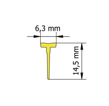 Technische tekening van een profiel met afmetingen 6,3 mm en 14,5 mm