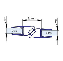 Technische tekening van een glasprofiel met maatvoering