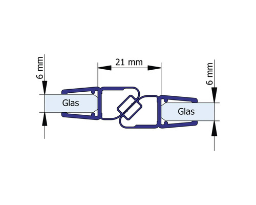 Technische tekening van een glasprofiel met maatvoering
